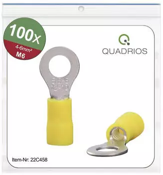 QUADRIOS Ringkabelschuh 6,0mm&sup2; Loch-&Oslash; 6,5mm teilisoliert gelb (22C458)