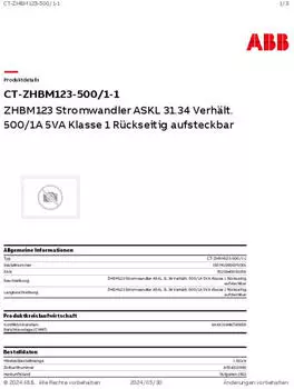 ABB ZHBM123 Stromwandler 500/1A 5VA Klasse 1 (1SEP619906P0001)