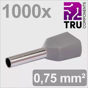 TRU Components Zwillings-Aderendhülse 0,75mm² teilisoliert, grau (TC-13377228)