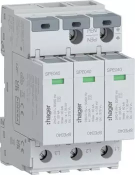 Hager &Uuml;berspannungsableiter 3P T2 TNC Uc 275V In 20kA Imax 40kA (SPE340)