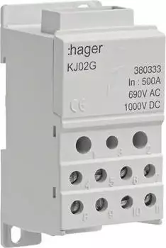 Hager Verteilerblock 500A 1p. 1xFlachkupfer 24x6mm2x 2,5-35&sup2;/5x 2,5-16&sup2;/4x 2,5-10&sup2; (KJ02G)