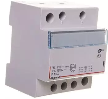 Legrand Sicherheitstransformator, Prim. 230V/50 Hz, Sek.12V AC oder 24V AC, 16VA, 4TE (413095)