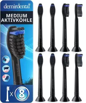 Demirdental Aktivkohle Medium Ersatzbürsten schwarz (8 Stk.)