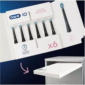 Oral-B iO Gentle Care Toothbrush Heads black (6 pcs) – Optimale Plaque-Entfernung und Zahnfleischpflege
