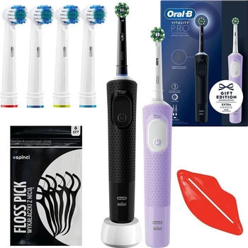 Oral-B Vitality Pro D103 Duo Set ohne Etui black/lilac violet + Aufsteckbürsten 4 Stk.