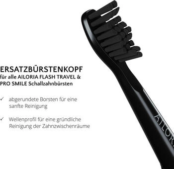 Ailoria Flash Travel Ersatzbürstenköpfe schwarz 12 Stk. – Gründliche Plaqueentfernung für strahlend weiße Zähne
