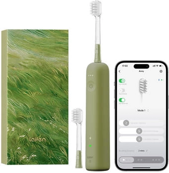 Laifen Wave Spezial Elektrische Zahnb&uuml;rste, Oszillation & Vibration Schallzahnb&uuml;rste f&uuml;r Erwachsene mit App, 2 B&uuml;rstenk&ouml;pfe (Gr&uuml;n)