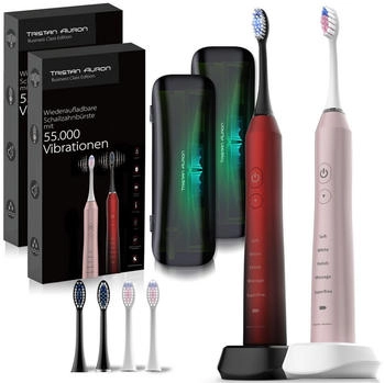 Tristan Auron Business Doppelpack mit 4x B&uuml;rstenk&ouml;pfe 2x UV-Reiseetui pink/rot