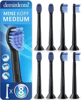 Demirdental Mini Kopf Medium Ersatzb&uuml;rsten schwarz (8 Stk.)