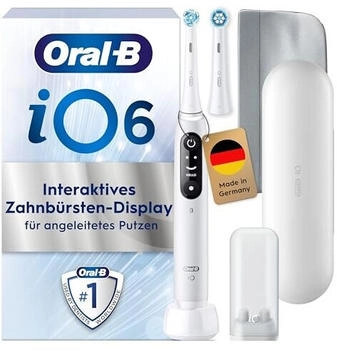 Oral-B iO Series 6 - Electric Toothbrush Inkl. 2 Aufsteckb&uuml;rsten, Reise-Etui, 5 Putzmodi f&uuml;r Zahnpflege Zahnb&uuml;rste Elektrisch, Designed by Braun Wei&szlig;