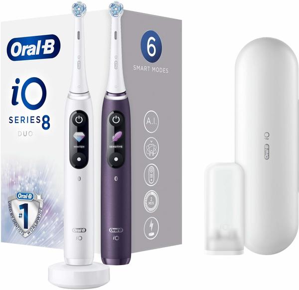Oral B Oral-B Set mit 2 iO 8 Elektrische Zahnbürsten, Weiß/Violett, 2 Stück