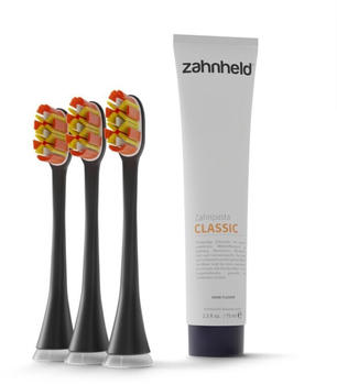 Zahnheld Pro X-Clean Aufsteckbürsten schwarz + Classic Zahncreme (3 Stk. + 75ml)