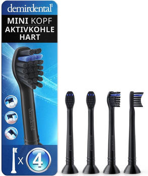 Demirdental Mini Kopf Aktivkohle Hart Aufsteckbürsten schwarz (4 Stk.)