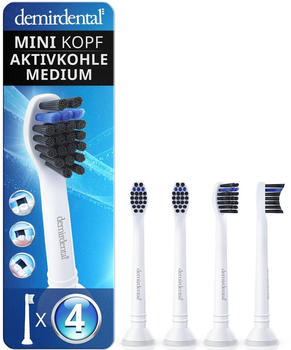Demirdental Mini Kopf Aktivkohle Medium Aufsteckbürsten weiß (4 Stk.)