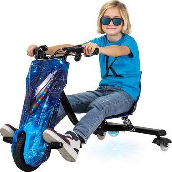 Actionbikes Elektro-Drift-Trike für Kinder, Drift-Scooter, bis zu 15km/h, drosselbar, Hupe, LED-Driftrollen 360° space blue