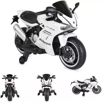 Moni Surfer Kinder-Elektromotorrad mit Stützrädern, Bluetooth, weiß