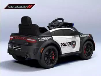 ES-Toys Dodge Kinder-Elektroauto Polizei, Sirene, Fernbedienung, schwarz (ET5728)
