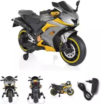 Moni Motocross Kinder-Elektromotorrad Bluetooth, MP3, Stützräder, grau
