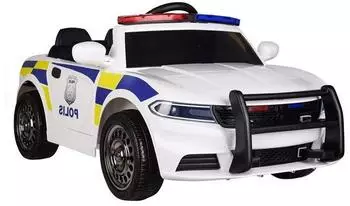 Lean Toys Elektro-Kinderauto Polizei, weiß, Ledersitz, USB/MP3 (Wisam)