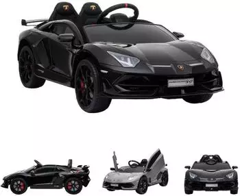 ES-Toys Lamborghini Aventador SVJ Kinder-Elektroauto 12V, Kunstledersitz, EVA-Reifen, schwarz (ET4894-Schwarz)
