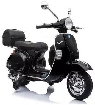 Lean Toys Kinder-Elektroroller Vespa 12V, schwarz, Ledersitz