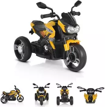 Moni Colombo Kinder-Elektromotorrad 2 Motoren, MP3, 7km/h, gelb