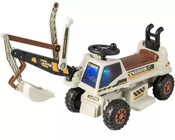 Costway Kinder-Sitzbagger 6V mit drehbarer Schaufel, LED, hellgrau (TQ10123DE-GR)