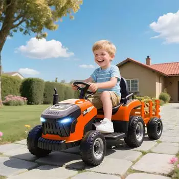 AIYAPLAY Kinder-Elektrotraktor mit Anhänger, Fernbedienung, 3-Gang, orange (370-389V90OG)
