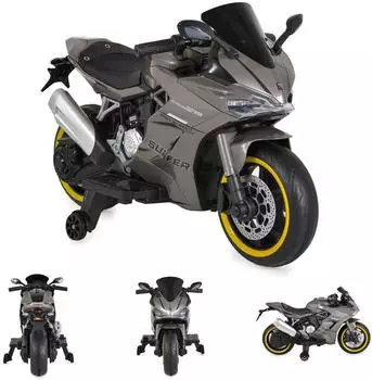 Moni Surfer Kinder-Elektromotorrad mit Stützrädern, Bluetooth, grau