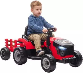 AIYAPLAY Elektro-Kindertraktor mit Anh&auml;nger, 2 Motoren, 3-Gang, rot (370-389V90RD)