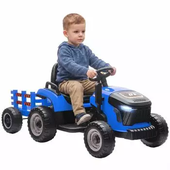 AIYAPLAY Kinder-Elektrotraktor mit Anhänger, 3-Gang, 2 Motoren, blau, 3-8 Jahre