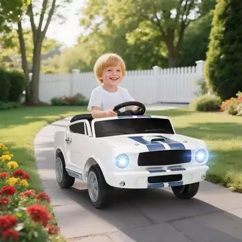 AIYAPLAY Ford Shelby GT 350 Elektroauto 12V, wei&szlig;, f&uuml;r Kinder 3-6 Jahre (370-387V90WT)