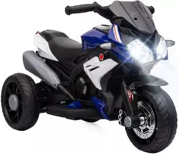 HomCom Kinder-Elektromotorrad mit Musik, Scheinwerfer, blau/wei&szlig;, 3 km/h (370-103V90BU)
