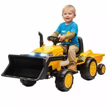 AIYAPLAY Kinder-Elektro-Bagger mit Anh&auml;nger 12V, Fernbedienung, gelb (370-452V90YL)