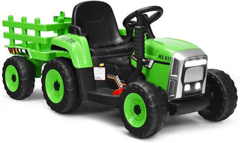 Costway Elektro-Kindertraktor 12V mit abnehmbarem Anhänger grün