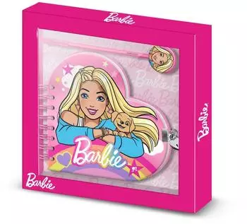 Karactermania Barbie Rainbow Tagebuch Herz mit Schloss & Kugelschreiber, rosa (07711)