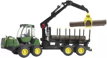 Bruder John Deere 1210E Rückezug mit 4 Baumstämmen und Holzgreifer (02133)