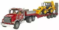 Bruder BR-02813, Bruder -MACK Granite LKW mit Tieflader und JCB 4CX Baggerlader