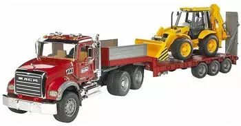 Bruder MACK Granite LKW mit Tieflader und JCB 4CX Baggerlader (02813)