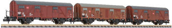 Liliput 3-tlg. Set gedeckter Güterwagen mit Bremserbühne Gos-uv 245, DB AG, Ep. V (L260136)