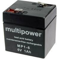 MultiPower MP1-6 MP1-6 Bleiakku 6 V 1 Ah Blei-Vlies (AGM) (B x H x T) 51 x 55 x 42 mm Flachstecker 4.8 mm Wartungsfrei, Geringe Selbstentladung