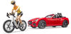 bruder 03485, BRUDER 03485 - Roadster mit 1 Rennrad und Radfahrerin