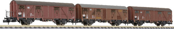 Liliput 3-tlg. Set gedeckter Güterwagen Gbs 253, 1 mit und 2 ohne Bühne, Ep. IV (L260155)