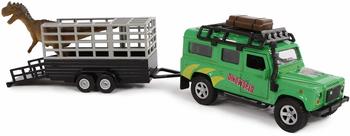 Kids Globe Land Rover Fahrzeug mit Dino auf Anhänger (die cast, PullBa bunt