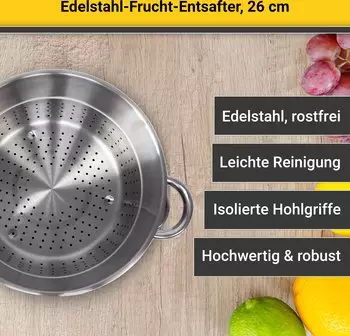 Krüger Fruchtentsafter Edelstahl 26 cm – Vielseitige Anwendungen für gesunde Säfte
