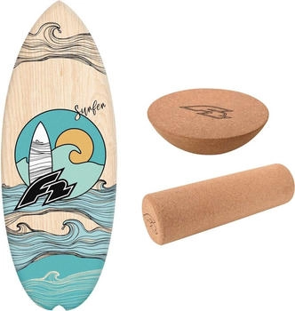 F2 Set Balance Board Halfshell 80x30cm + Halbkugel und Korkrolle braun NO SIZE