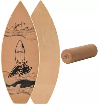 F2 Set Kork Balance Board Surf Flat Shape 74x30cm + Korkrolle beige NO SIZE