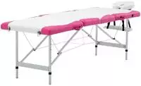 vidaXL Massageliege Klappbar 4-Zonen Aluminiumgestell Wei&szlig; und Rosa