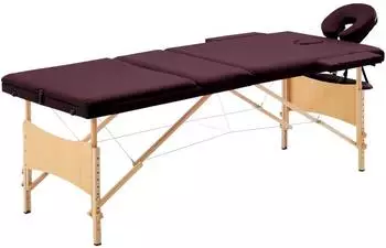 vidaXL Massageliege klappbar, 3-Zonen, Holzgestell, bordeaux-lila (110190)