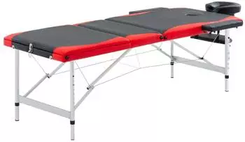 vidaXL Massageliege klappbar, 3-Zonen, Aluminiumgestell, schwarz/rot